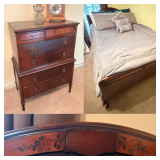 Hand Painted Antique Bed and Matching Dresser