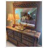 8-Drawer Vintage Solid Wood Dresser w/Mirrors, Brass Hardware and Partial Glass Covering