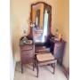 Full-Size Antique Hand Painted Vanity w/Stool and Decor