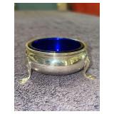 Frank Whiting (George II 808) salt cellar with cobalt blue glass insert and spoon - 34.2 grams