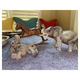 Grouping of (3) very nice resin/ceramic animal home decor - laying elephant is “Flip” from The Herd Collection - standing elephant is a 1988 Castagna resin elephant figurine made in Italy - rockin