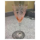 (1) Fostoria Pink Depression Wine glasses in June Pattern - 8-1/4” tall