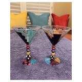Set of (2) hand painted martini glasses from Sister Design titled “Crazy Manhattan”