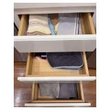 (3) drawers of kitchen towels, oven mitts, pot holders