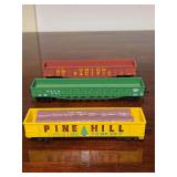 (3) HO Gauge Gondola Cars - Pine Hill Logging Company Gondola Car w/ 2 Logs - Pittsburgh & Lake Erie (P&LE) outside-braced fishbelly gondola car - Union Pacific 50-foot gondola car