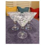 Set of (3) Amici Millefiori handmade art large martini glasses