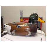 Vintage TeleMania Wooden Mallard Duck Landline Phone styled like a classic wooden decoy duck - pain is peeled where cord was wrapped