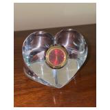 Hoya heart shaped crystal desktop clock with red face - 2-1/2” tall - needs battery