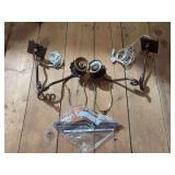 Set of (2) heavy bronze swing arm wall sconces and accessories