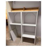 (2) white modular bookshelves - no backs and needs shelf tabs for extra shelf space- each measures 16-3/4 x 14-1/2 x 41 tall