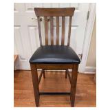 Solid wood counter-height stool with faux black leather seating - 18 x 17 x 25-1/2 tall to seat (41-1/2 tall overall) - one very minor blemish on 1 back slat