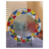 Beautiful and Colorful Fused Glass Mosaic Centerpiece Bowl with textured glass center - 15-1/2”D x 3” tall