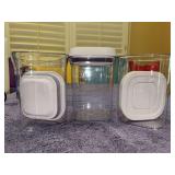 Set of (3) 1.1qt. OXO Good Grips POP Container featuring a clear square plastic body and a white push-button airtight lid