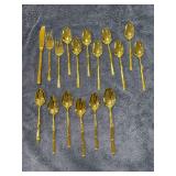 (17) miscellaneous pieces of National Escapade gold-tone stainless flatware - 1 knife, 2 salad forks, 1 tablespoon and 13 soup spoons