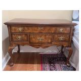 Vintage Queen-Style Walnut Burl Lowboy Accent Side Chest - shows wear from normal use on top - 42-1/4 x 21 x 30-1/2 tall