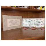 Grouping of (2) wood wall art items - left is 13-1/2 x 9 and right is 18-3/4 x 8