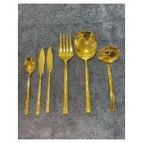 Set of (6) National Escapade bamboo gold-tone stainless pieces