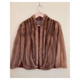 Vintage Bonwit Teller brown mink fur cape featuring a luxurious draped shawl collar and a rich satin lining - monogrammed inside lining- estimate to be S/M