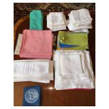 Grouping of various color and size linen napkins - there is staining on some