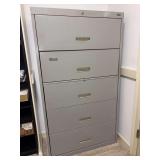 Anderson Hickey Co. large metal filing cabinet - flip top section with (4) drawers - 36 x 18 x 63-1/2 tall - damage on one side but drawer pulls as normal - no key