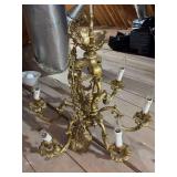 Gorgeous vintage Louis XV-style gilt/doré bronze chandelier features six scrolled arms with floral  bobeches - very heavy piece - 27”D