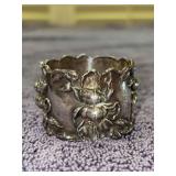 Webster sterling silver art nouveau repoussé floral napkin ring - monogrammed - 23.23 grams