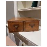 Vintage 2-drawer oak index card catalog desktop cabinet - 15 x 16 x 6 tall