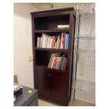 Cherry finish bookcase with (3) shelves and double door bottom storage - 30-1/2 x 12-1/4 x 71-3/4 tall - Books not included