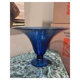 Gorgeous cobalt blue art deco textured glass centerpiece bowl - 14”D x 10-1/4” tall