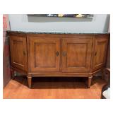 Vintage Baker Furniture marble top buffet with (2) side compartments and double door front storage - 70 x 21-1/2 x 35-1/4 tall - with key