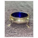 Frank Whiting (George II 808) salt cellar with cobalt blue glass insert and spoon - 34.5 grams