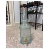 Vintage 15” Tall Square Shaped Italian Glass Bottle with Cork with Blue Tint Glass and Brass Spout