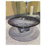 Striking purple pressed glass centerpiece bowl features a wide, sloping rim and a square-footed inner chamber design - 13-1/2”D x 5” tall
