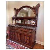 Antique late 19th-century Victorian or Eastlake-style mirror-back marble top sideboard/buffet - there are keys; however, bottom right door will not unlock or open