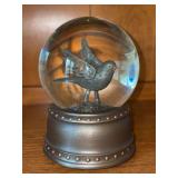 Beautiful Bronze Metal Bird Musical Snow Globe with Sparkly Glitter - Plays Jingle Bells