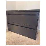 2-drawer metal filing cabinet and contents of office supplies - 36 x 18-1/2 x 25-1/2 tall