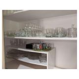 (3) shelves of clear glassware