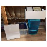 Hodge podge of home decor items and storage units - picture/poster frames, 3-drawer storage unit, storage tote and more