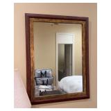 Rectangular wall mirror features a classic dark wood-toned outer frame paired with an inner antiqued gold and textured accent border - 25-1/4 x 33