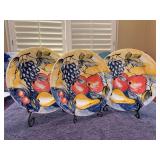 (3) Pier 1 Italy Ceramic Fruit Themed Dinner Plates - 10-1/2”