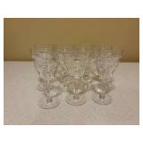 set of (11) Hawkes etched crystal cordial stemware pieces - includes quilted storage box