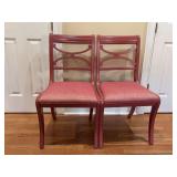 Set of (2) Duncan-Phyfe style dining chairs with red woven upholstery seating - 19-1/2 x 17-1/2 x 19 tall to seating (36 tall overall)