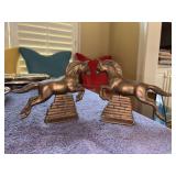 Pair of Russ Berrie brass Hunter Jumper bookends - 6” long x 5-1/2” tall
