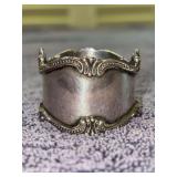 Sterling silver napkin ring featuring an ornate scroll and beaded border design - monogrammed - 23.36 grams