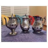 Grouping of (3) silverplate teapots - far right is Wm. Rogers - other 2 could not read makers mark