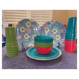 Great selection of picnic/poolside plastic ware - floral plates are by Gibson