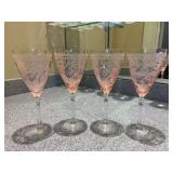 Gorgeous set of (4) Fostoria Pink Depression Wine glasses in June Pattern - 8-1/4” tall