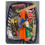 Laundry basket full of painting supplies