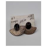 Sterling Silver Black Stone Fan Earrings