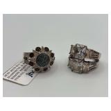 Sterling Silver Diamond Cluster And Multi-Stone Ring Lot